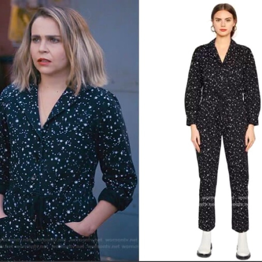 NWT Rachel Antonoff Stephen Boiler Jumpsuit Black & White Stars Size XS